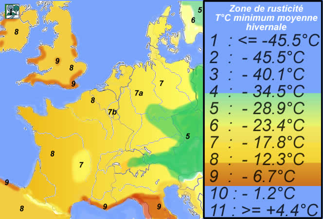 Carte de rusticité pépinière Lemaire